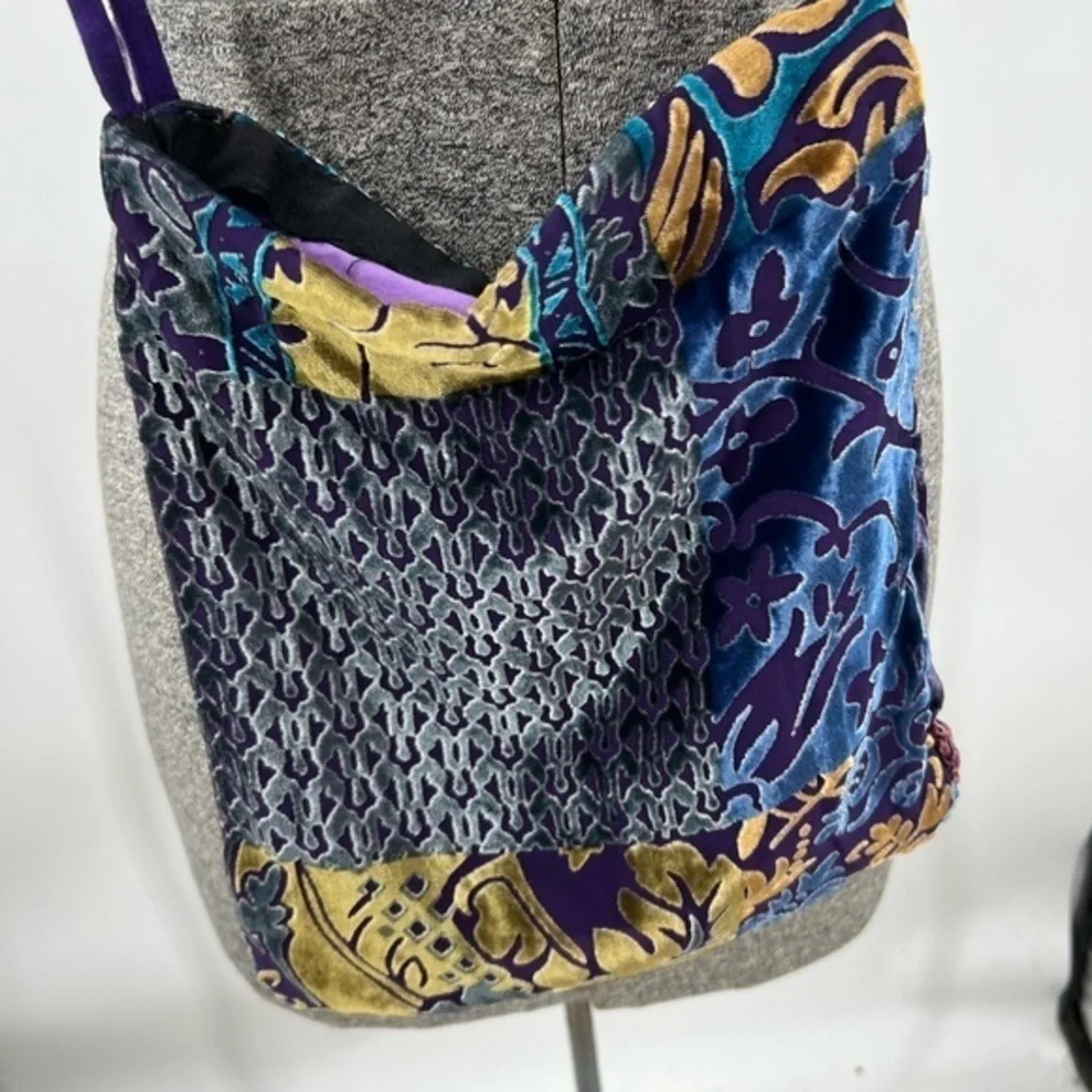 Vintage granny core BoHo velvet multi print Crossbody pouch purse